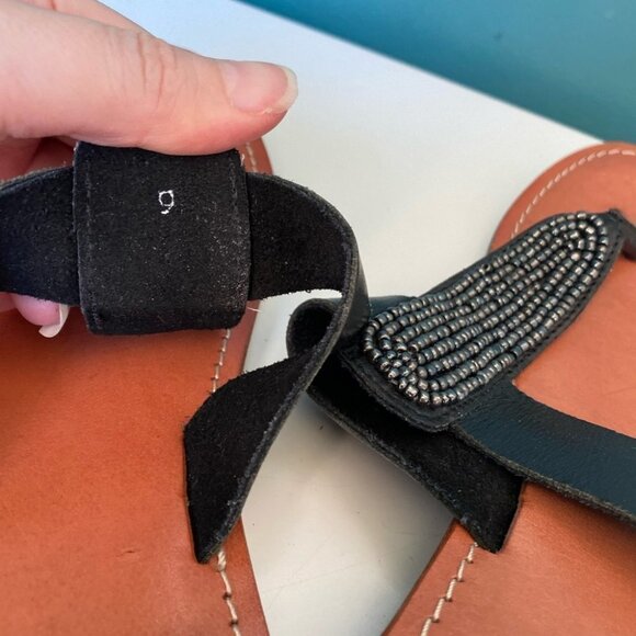 SEYCHELLES Thong Sandals Flip Flops Womens Size 9 Black Tan Gems - Picture 5 of 7